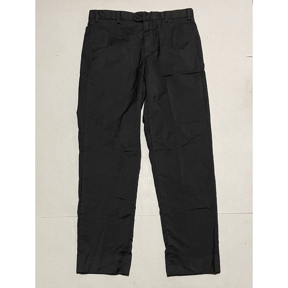 Zanella Devon Dress Pants Mens 34 X 30 Black 100% Wool Made in Italy Flat Front